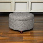 Button Tufted Round Storage Ottoman in Dark Gray