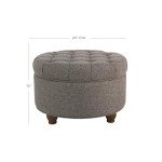 Button Tufted Round Storage Ottoman in Dark Gray