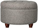 Button Tufted Round Storage Ottoman in Dark Gray