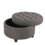 Button Tufted Round Storage Ottoman in Dark Gray