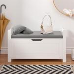 White Entryway Storage Bench with Cushion Seat