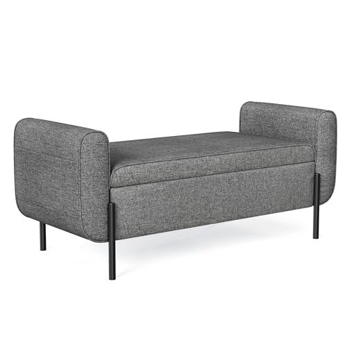 Dark Gray Storage Bench with Armrests and Steel Legs