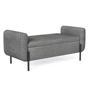 Dark Gray Storage Bench with Armrests and Steel Legs