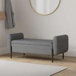 Dark Gray Storage Bench with Armrests and Steel Legs