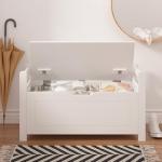 White Entryway Storage Bench with Cushion Seat