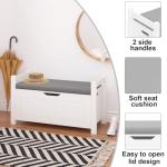 White Entryway Storage Bench with Cushion Seat