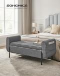 Dark Gray Storage Bench with Armrests and Steel Legs