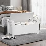 White Entryway Storage Bench with Cushion Seat