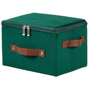 Deep Green Velvet Storage Bins with Zipper Lid