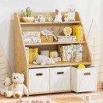 Wooden Kids Bookshelf and Toy Organizer with Drawers