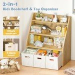 Wooden Kids Bookshelf and Toy Organizer with Drawers