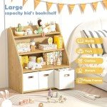 Wooden Kids Bookshelf and Toy Organizer with Drawers