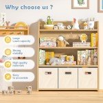 Wooden Kids Bookshelf and Toy Organizer with Drawers
