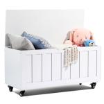 Wooden Storage Chest with Wheels and Safety Hinges