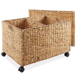 Handwoven Rolling Storage Basket Cart with Lid