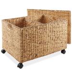 Handwoven Rolling Storage Basket Cart with Lid