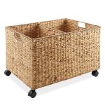 Handwoven Rolling Storage Basket Cart with Lid