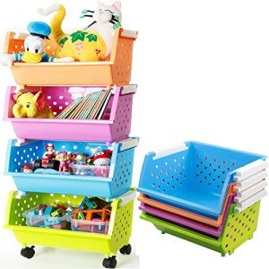 Kids' Toy Storage Organizer with Wheels - 4 Baskets