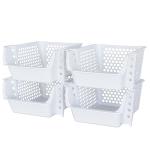 Stackable White Storage Bins for Pantry Organization