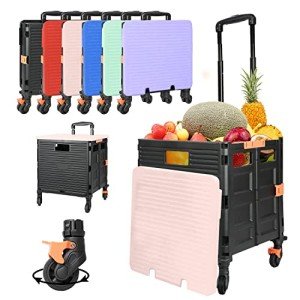 Pink Foldable Utility Cart with Telescoping Handle