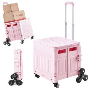 VEVOR Collapsible Rolling Utility Cart, Pink