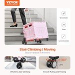 VEVOR Collapsible Rolling Utility Cart, Pink