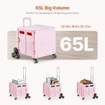 VEVOR Collapsible Rolling Utility Cart, Pink