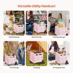 VEVOR Collapsible Rolling Utility Cart, Pink