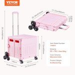 VEVOR Collapsible Rolling Utility Cart, Pink