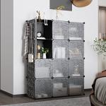 12-Cube Storage Organizer Unit with Doors - Black