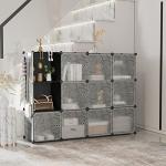 12-Cube Storage Organizer Unit with Doors - Black