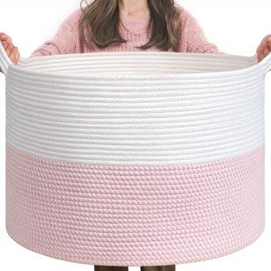 Large Pink Storage Basket with Handle for Toys