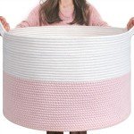 Large Pink Storage Basket with Handle for Toys