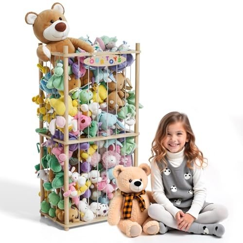 Large Pine Wood Stuffed Animal Storage Organizer Zoo