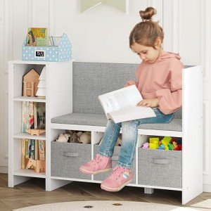 Kids Bookshelf with Reading Nook and Toy Storage