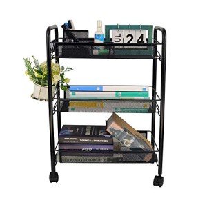 3-Tier Rolling Storage Cart with Hooks - Black
