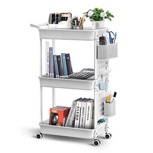 ADOVEL 3-Tier Rolling Utility Cart with Pegboard