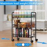 3-Tier Rolling Storage Cart with Hooks - Black
