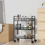 3-Tier Rolling Storage Cart with Hooks - Black