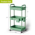 Green 3-Tier Rolling Cart Organizer with Wheels