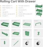 Green 3-Tier Rolling Cart Organizer with Wheels