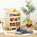 Kids Rolling 4-Tier Wooden Storage Cart on Wheels