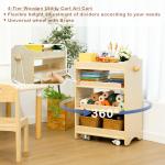 Kids Rolling 4-Tier Wooden Storage Cart on Wheels