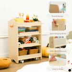 Kids Rolling 4-Tier Wooden Storage Cart on Wheels