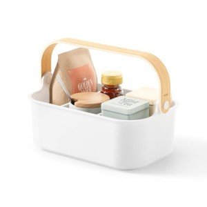 Stackable Storage Bin and Caddy Organizer - White/Natural