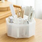 kaileyouxiangongsi Desk Organizer, 360-Degree Rotating Multi-Functional Pen Holder, 5 Compartments Desktop Stationary Organizer, Home Office Art Supply Storage Box Caddy (Semitransparent)