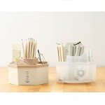 kaileyouxiangongsi Desk Organizer, 360-Degree Rotating Multi-Functional Pen Holder, 5 Compartments Desktop Stationary Organizer, Home Office Art Supply Storage Box Caddy (Semitransparent)