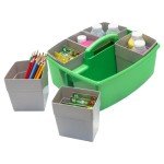 Large Green Classroom Caddy with Cups - Set of 2