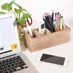 Rustic Wooden Pen and Pencil Holder with Compartments