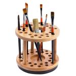 Bamboo Rotating Paint Brush Organizer with 28 Holes
